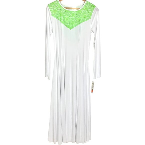 Body Wrappers Praise Dance Dress M White Green Praise Liturgical Worship White - Picture 2 of 12